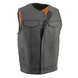 Milwaukee Leather Men’s Premium Leather Club Style Motorcycle Vest - Heat Reflective, Dual Closure, Patch-Ready