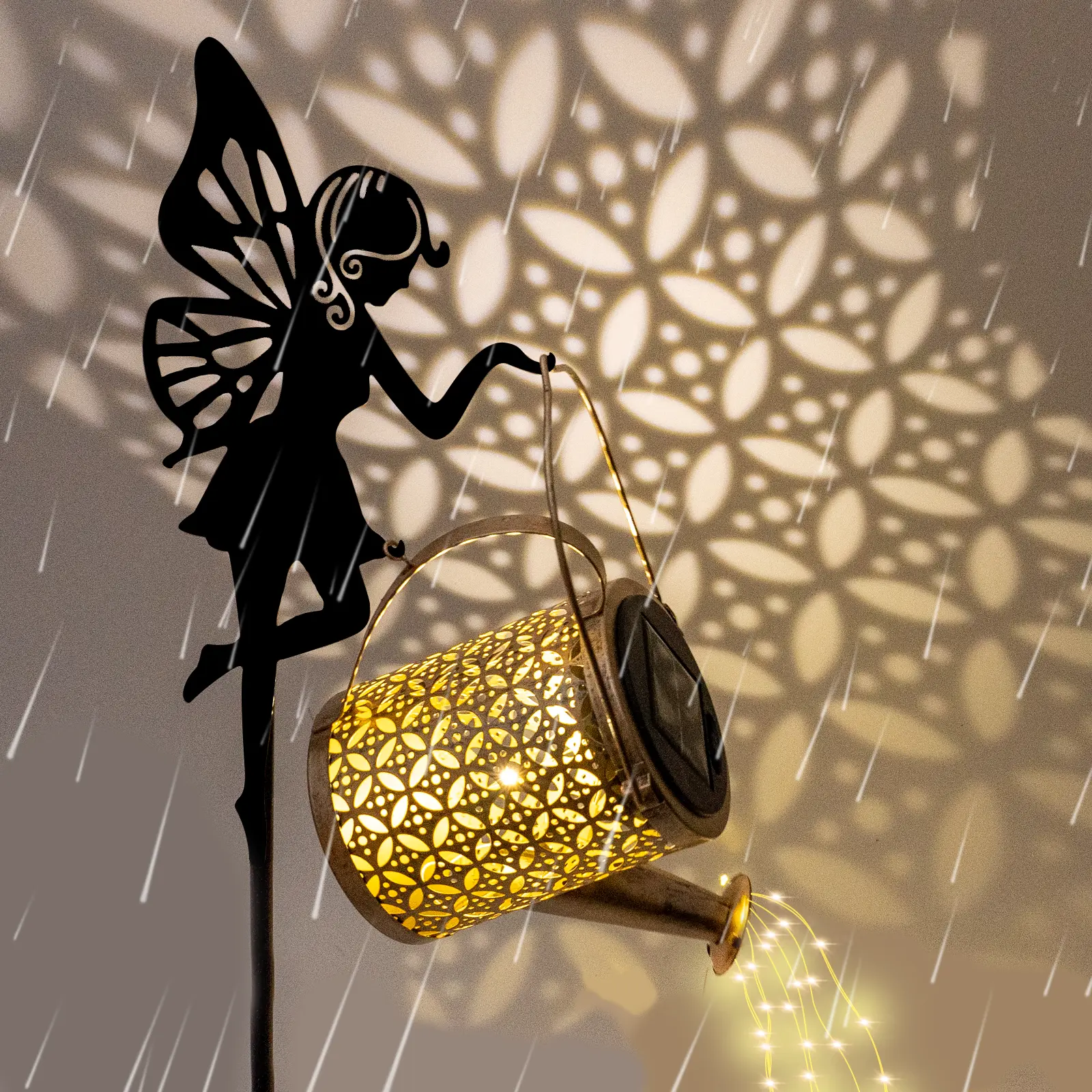 Solar Lights Outdoor Waterproof, Fairy Solar Garden Lights Outdoor Decoration, Hummingbird Solar Watering Can Light Gardening Gifts for Mom Grandma 2 Packs Flower