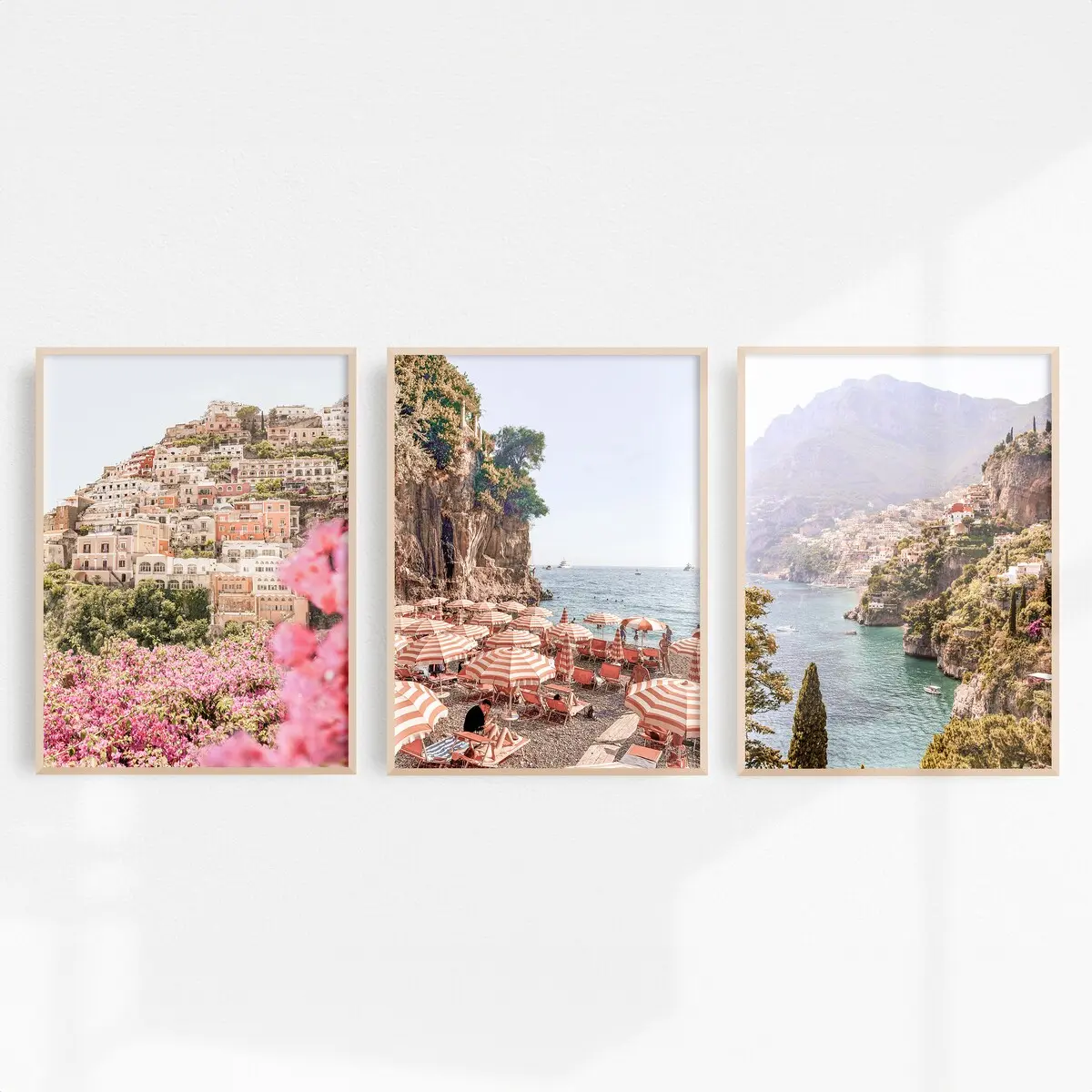 Amalfi Coast Print Set of 3 Positano Prints | Pink Positano Wall Art | Italy Wall Art Mediterranean Poster | Italian Beach Printable Art  Unframed