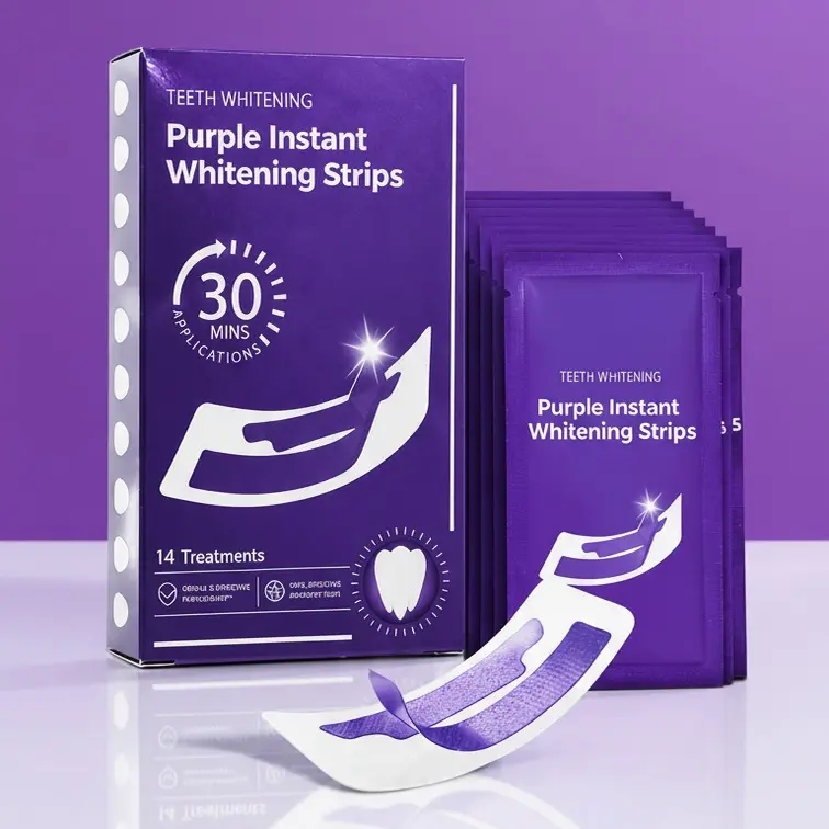Peroxide-Free Teeth Whitening Strips - Purple ColorCorrecting Whitening System for Non-Sensitive Teeth, HelpsRemove Stains & Brighten Smile, Enamel Safe At-HomeWhitening Treatment, 7 or 21 Session Whitening Kit for DailyUse 14 strips