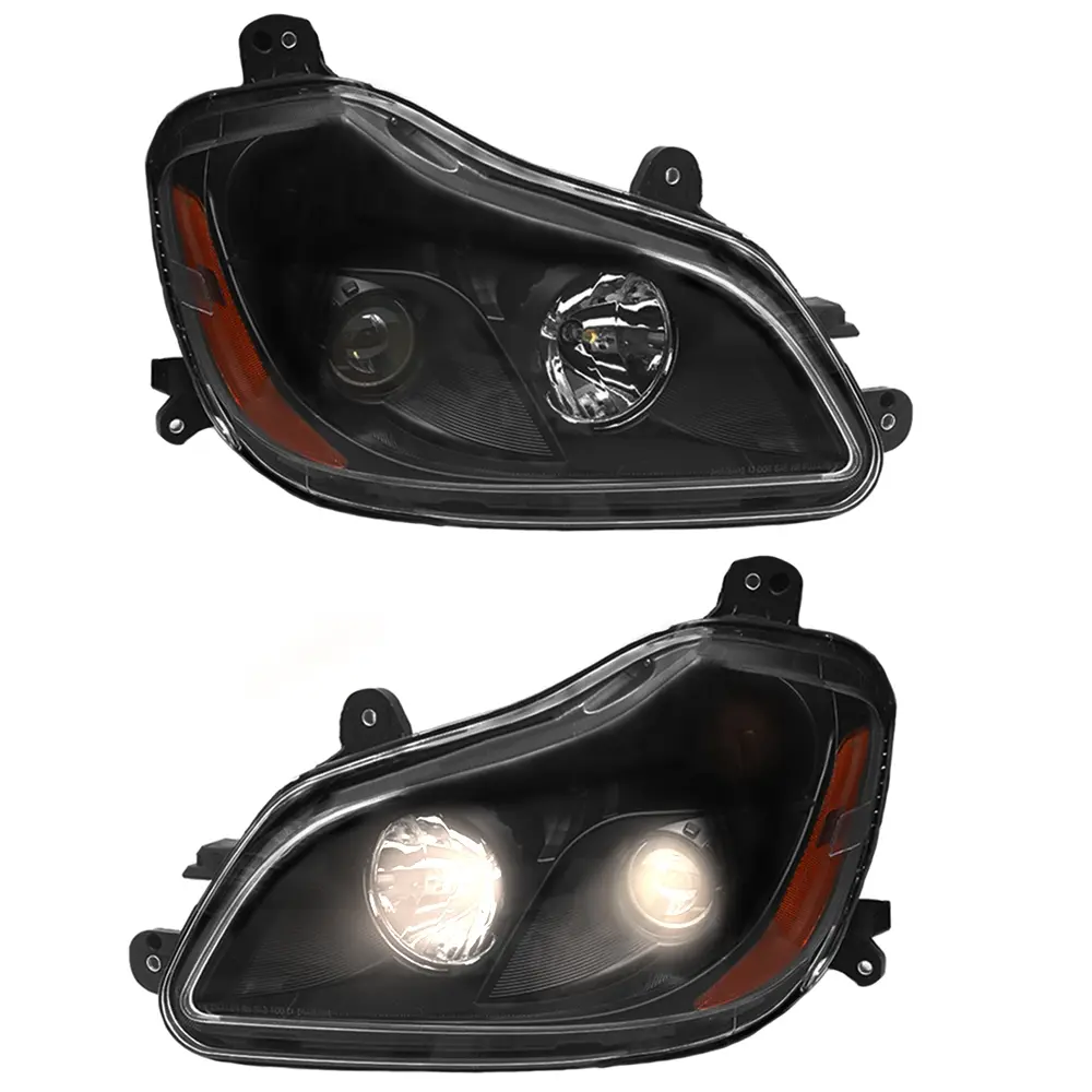 Black Housing Halogen Headlight Assembly with PC Lens - Halogen Lights, Car Headlights for 2013-2021 Kenworth T680, OE-Spec Direct Aftermarket Replacement (Options: Pair (Left+Right), Left (Driver Side), Right (Passenger Side))