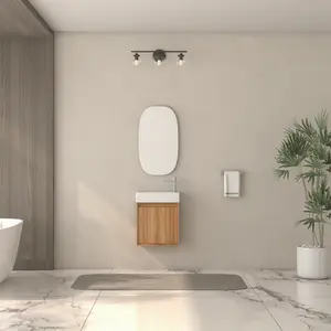 16" Small Bathroom Vanity Wall Mounted,Small Acacia Solid Wood Bathroom Vanity with White SMC Resin Basin, Modern Bathroom Vanity with Soft-Close Door