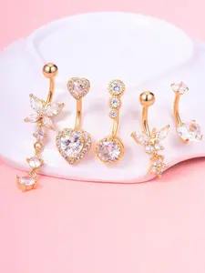 5pcs Belly Button Rings for Women Girls 14G Dangle Navel Piercing Jewelry Set 316L Stainless Steel Body Jewelry with CZ Butterfly Flower Heart Barbell for Beach Festival Daily