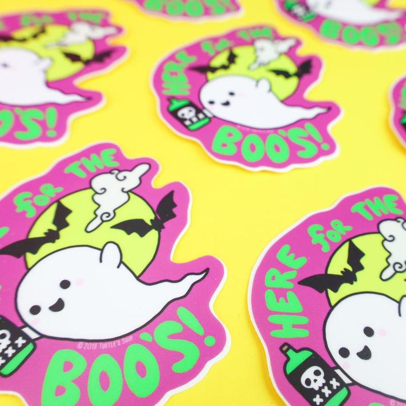 "Here For The Boos" Ghost Vinyl Sticker (Turtle's Soup)