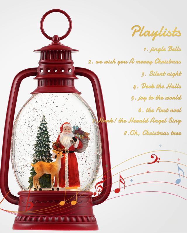 12.6 Inch Large Christmas Snow Globes, Snow Globe Christmas with Santa, Glittering Snow Globe Lantern with Timer, Musical Christmas Snow Globe for Christmas Decor(Santa)