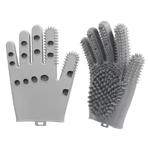 Pet  Gloves for Cats & Dogs,   Removal Glove for Bathing, Shedding & Massage, Gentle  &   Glove for Long & Short Hair Pets(Grey-Large)