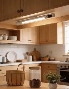 Round Strip Sensor Light with Aluminum Alloy Body Kitchen cabinet lights, long strip magnetic self-adhesive, automatic, smart digital display lights,  Three-color changing light, USB rechargeable lights  Kitchen/Wardrobe/Stairs/Garage/Bathroom/Corridor/