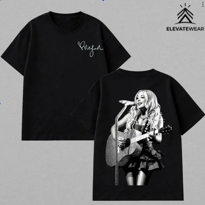 "Megan MM Moroney Live Guitar Vintage T Shirt, Signature Country Music Concert Graphic Classic Tee, Black & White Stage Photo Oversized Unisex Cotton Streetwear Shirt, Acoustic Performance Fan Outfit Inspired Gift "