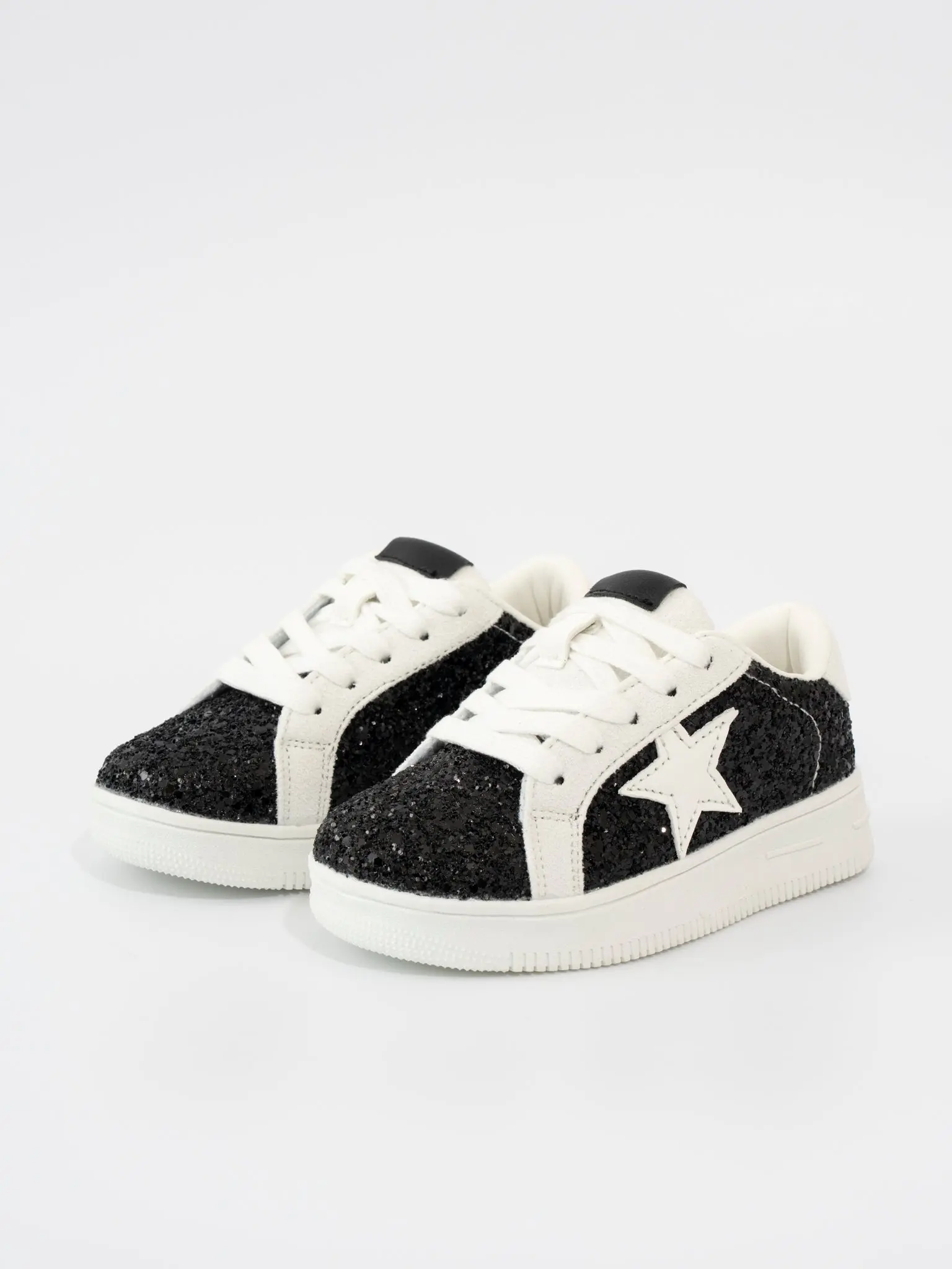 Girls' Sparkle Star Sneaker - Black Glitter