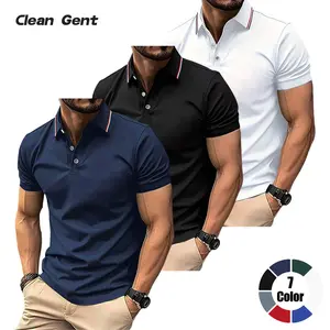 Clean Gent Men’s 3-Pack Polo Shirt with Buttons and Color-Blocked Stripes, Regular Casual Fashion Fit, Gift for Father/Husband, Summer T-Shirt