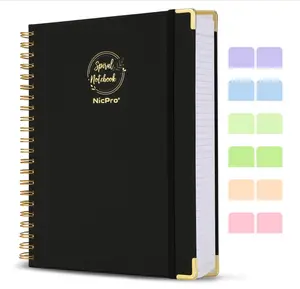 Spiral Notebook 8.5'' x 11'', A4 Large Black Hardcover Notebook Journal for Women Men, 300 Page 100 GSM Paper, College Ruled Notebook for School Note Taking Work Business Journal Daily Writing