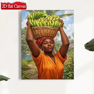 1pc Modern African Haitian Woman Cultural Wall Art - Framed Canvas Painting with Wood Frame, African Heritage Decor for, Bedroom, Office - Ready-to-Hang Haitian Mother & Portrait, Christmas Gift, 2D Flat, Perfect for Room Decor