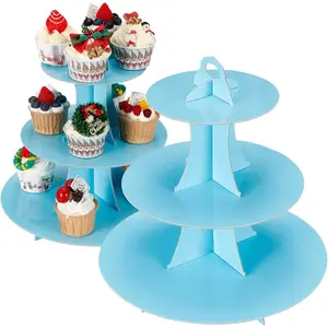 2 count 3-Tier Cupcake Stand, Cake Stand holder, Tiered DIY Cupcake Stand Tower for Dessert Table Displays, Birthday Theme Party Favors Decoration, Floral  Party, 12" W x 12.8" H, Light Blue