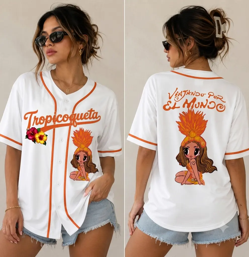 Tropitour Jersey For Both Women Men, 2026 Trend, Begi  KKroI White Jersey, Viajando Por El Mundo Tour Inspired Baseball Jersey, Tropicoqueta Shirt, Latin Concert Outfit