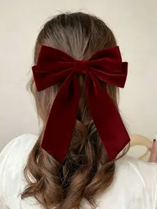 Burgundy Velvet Ribbon Sailor Bow Crocodile Clip Hair Barrette, Valentine's Day New Year Gift, Women Girls Hair Accessory