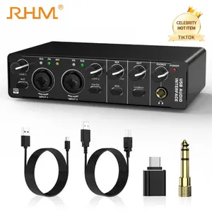 Audio Interface, RHM 2 In 2 Out USB Audio Interface with 48V Phantom Power for Recording, Professional Audio Mixer & Mic Preamplifier XLR/TSR/TS Ports for Guitarist, Vocalist or Podcaster (Model 2)