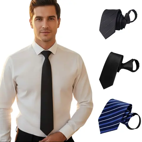 DASHING NOVA Men's Pre-Tied Resilient Polyester Necktie - 3.25 in Width, Permanent Knot, Sliding Loop, Concealed Track, Auto-Locking Zipper Mechanism, Uniform Business Utility Corporate Accessory for Office Wear, Anniversary Ceremony, Engagement