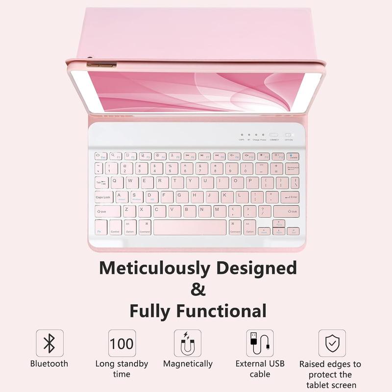 Keyboard Case for iPad 10.2" 9th 8th 7th Generation, with Detachable  and Pencil Holder, 10.2 Inch/iPad Air 10.5"(3rd Gen)/iPad Pro 10.5 in, Auto Sleep/Wake Function (Pink)
