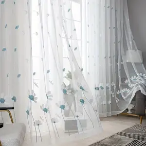 1pc Fresh Country Style Embroidered Sheer Curtain, Lightweight and Soft Light Filtering Fabric, Suitable for Bedroom Balcony Decor