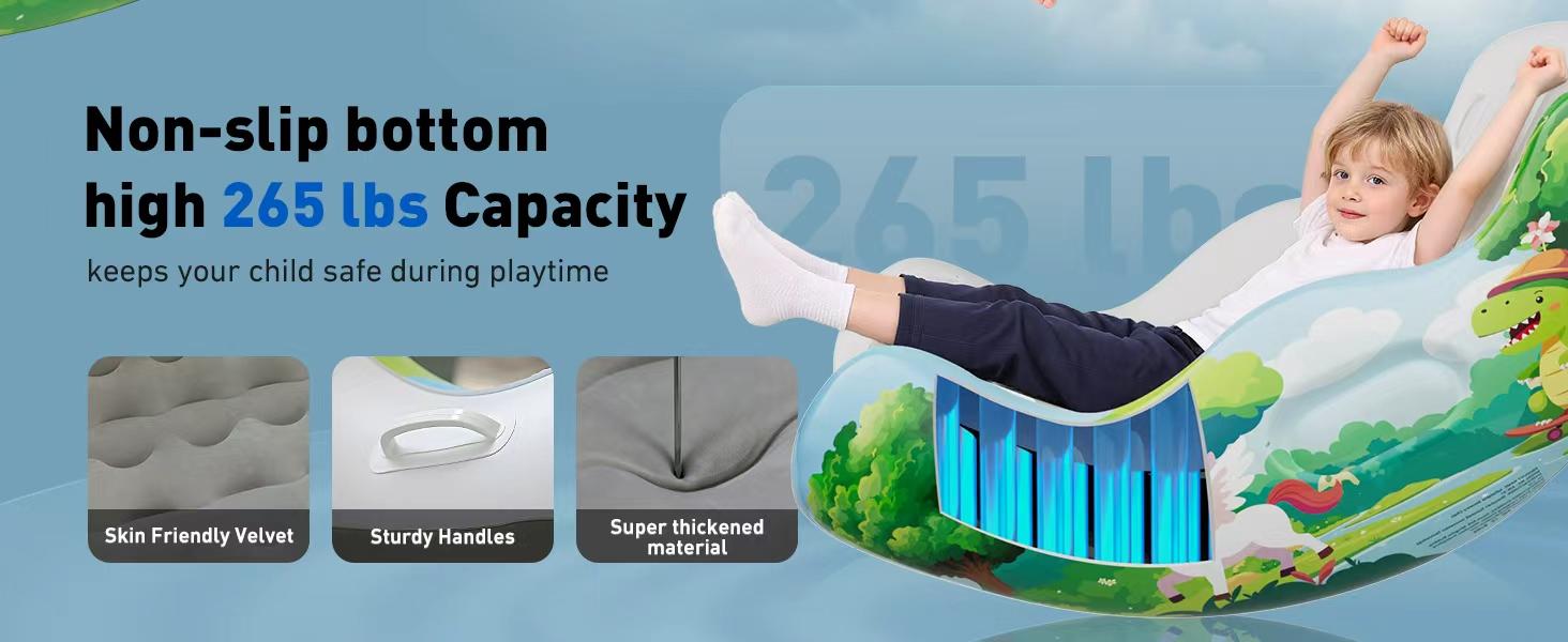 Crakrora Rocking Sensory Chair for Kids Baby Inflatable Air Cloud Rocker Sofa for Autism ADHD Toddlers 3-8 Years Gifts Premium PVC Leak-Proof Portable Inflation Self-Soothing Motor Skills Training