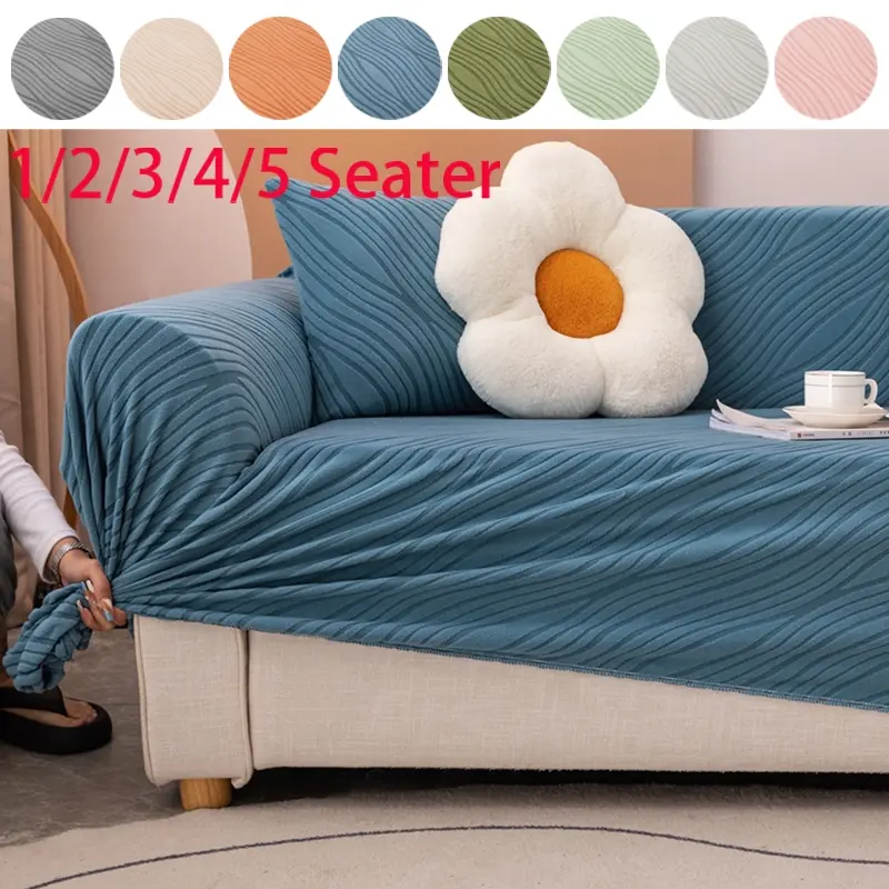 Luxurious Wave Textured Sofa Cover, Minimalist Stretchy Sofa Slipcover, Cozy Living Room Furniture Protector, Multiple Colors Available