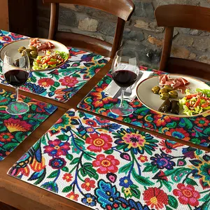 Mexican Floral Diamond Art Placemat Kit, Set of 4 - DIY Handmade Placemat for Dining Decor
