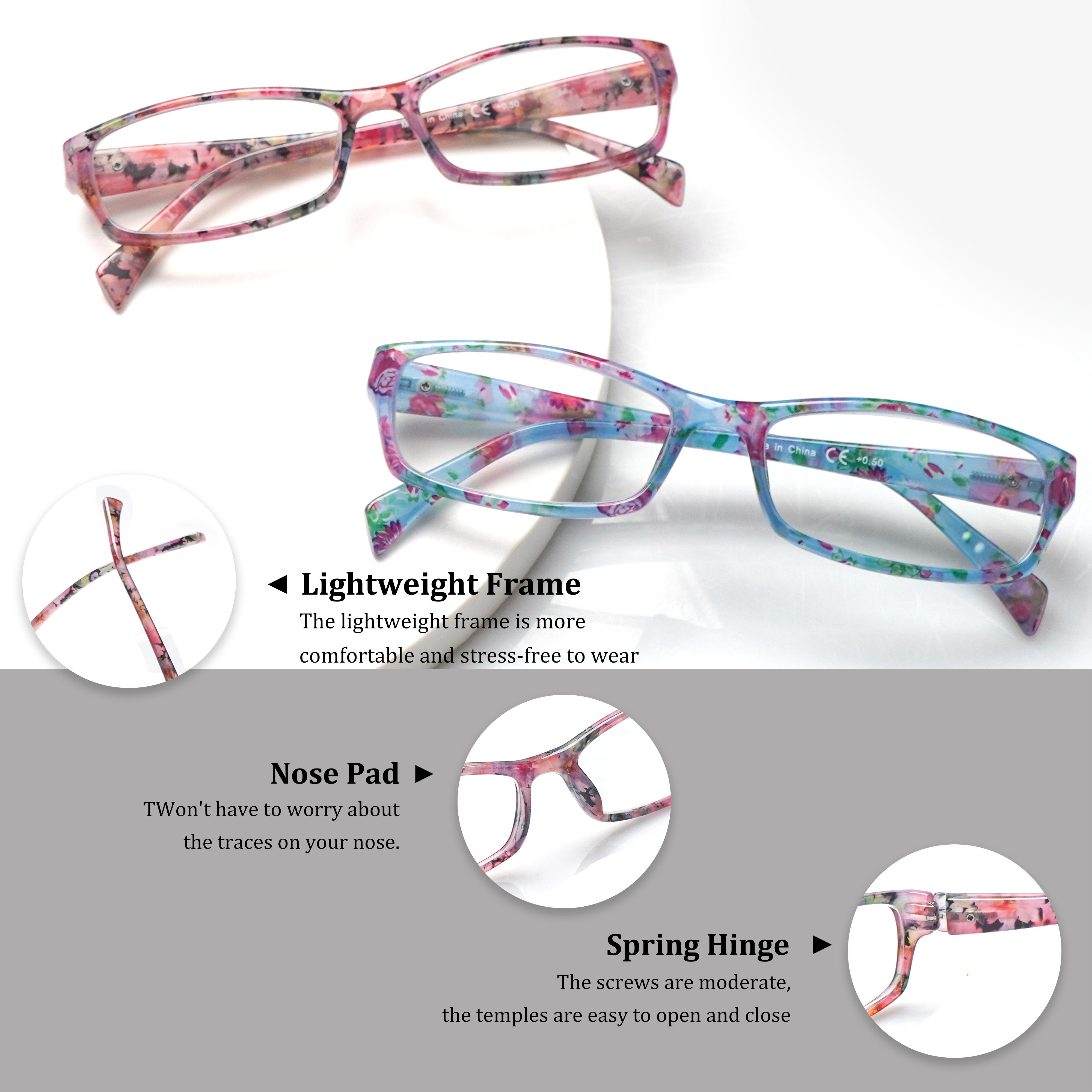6-Piece Set Of Retro Blue Light-Blocking Reading Glasses, Rectangular Frames, Perfect For Women, Printed Design, Stylish Accessory, Spring Hinges, Durable Lenses, Exudes Charm, Ideal For Everyday Wear