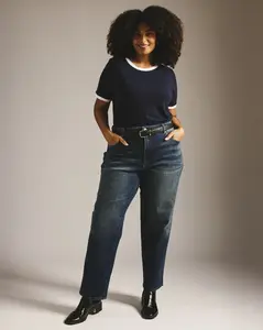 Donna High Rise Curve Straight Leg Jeans 32 Inch - Field of Dreams Indigo