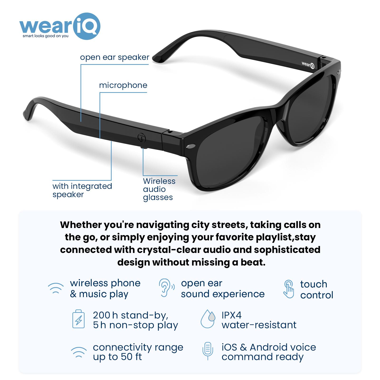 WeariQ Blue Light Blocking Smart Glasses & Smart Sunglasses ,AI Bluetooth Translation Smart Glasses-Supports Google Translate & ChatGPT, Built-in Mic & Speakers, HD Calling, 10H Music, Wireless Wearable,For Sports&Travel,Digital Eye Strain Relief,Driving