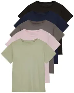 Real Essentials 5 Pack: Women’s 100% Cotton Relaxed Fit Short Sleeve T-Shirts Fashion Trendy Tees (Available in Plus Size)