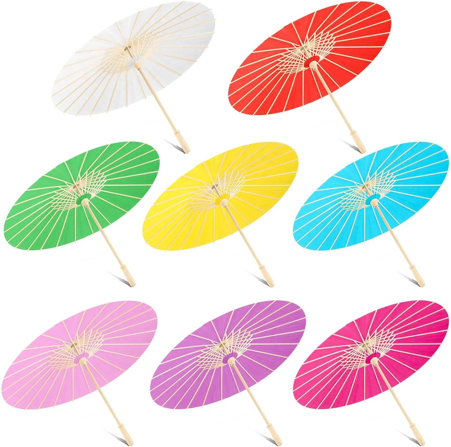 8 Pcs 23.6 Inch Paper Parasol Umbrellas Chinese Japanese Handmade Oil Paper Sun Umbrella for Wedding Bridal Party Photo Props DIY Decor Garden Parties Tea Party Decorations(Gift)