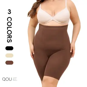 QOU Plus Size Tummy Control Thigh Slimming Seamless High-Waisted Shapewear Shorts Black Sexy Postpartum Breathable Comfortable Soft Basic Elastic Fabric Womenswear, Compression body shapewear faja corset, shapewear women