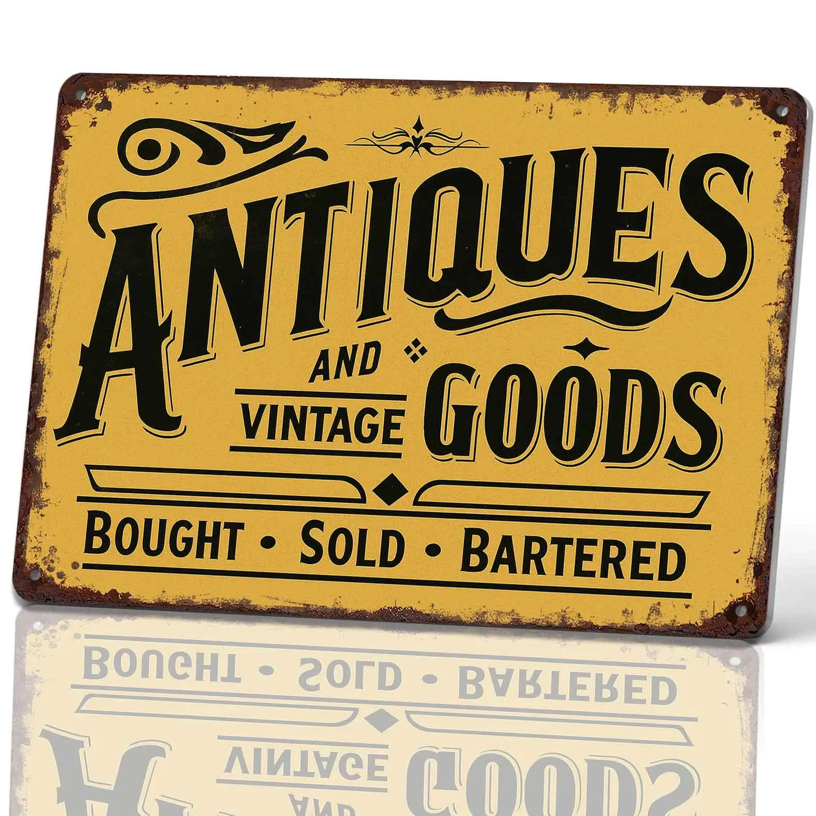 Antiques & Vintage Metal Tin Wall Sign - 8x12 in Lightweight Decorative Mountable Plaque, Retro Home Decor for Garage, Farmhouse Gift for Antique Lovers