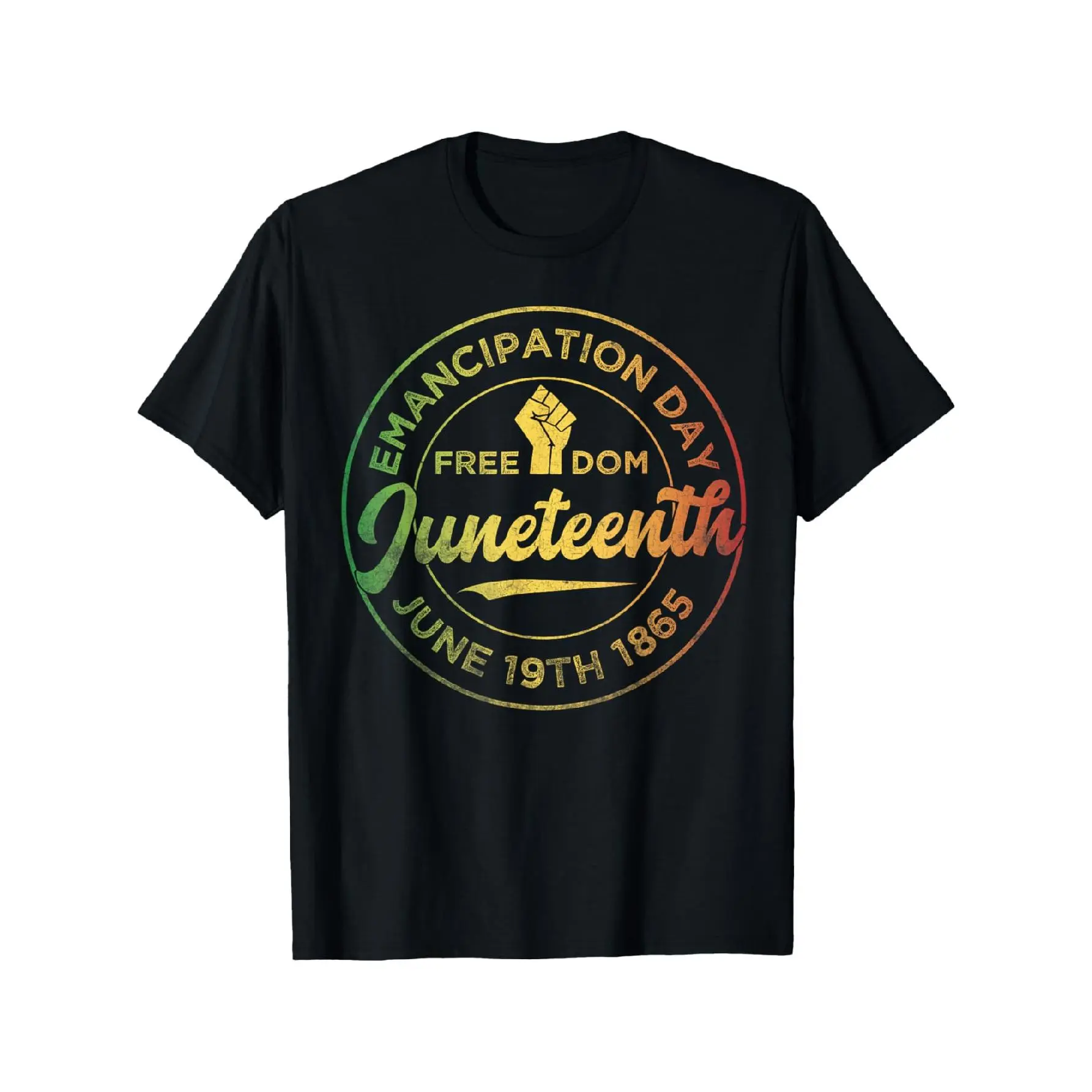 Juneteenth African American Heritage T-Shirt - June 19th 1865 Emancipation Day Design, Colorful Raised Fist Graphic, Soft Stretch Cotton, Regular Fit Short Sleeve Tee for Men's Casual Wear & Cultural Celebration,