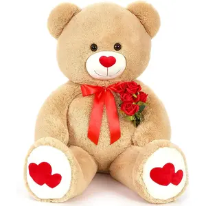 Giant Teddy Bear Stuffed Animal 4ft - Big Teddy Bear with Love Red Heart - Brown Large Stuffed Bear Plush Toys for Kid Christmas Birthday - Bear Gift for Girlfriend