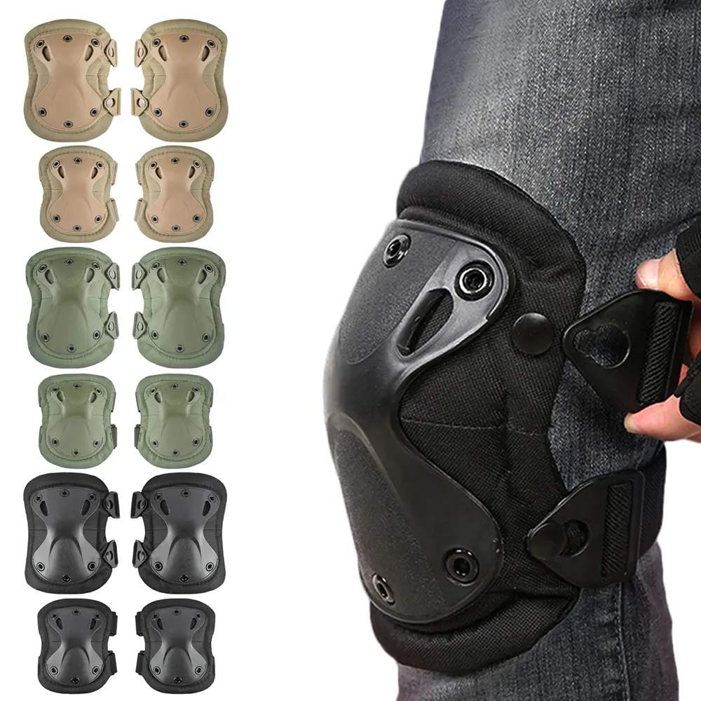 Tactical Sports Durable Protective Gear 4-Piece Set: Tactical Equipment High-Strength Adjustable Knee and Elbow Pads, Suitable for Cycling, Paintball, CS, and Other Outdoor Activities.