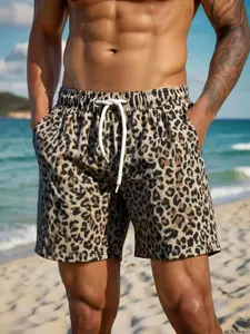 Surfspeed Men's Leopard Print Casual Beach Shorts Men Leopard Swim Trunks Men Leopard Shorts Animal Print Shorts Men Cheetah Print Swim Trunks Men Cheetah Shorts Mens Beachwear Plus Size Men Beach Shorts Men Leopard Print Beach Shorts