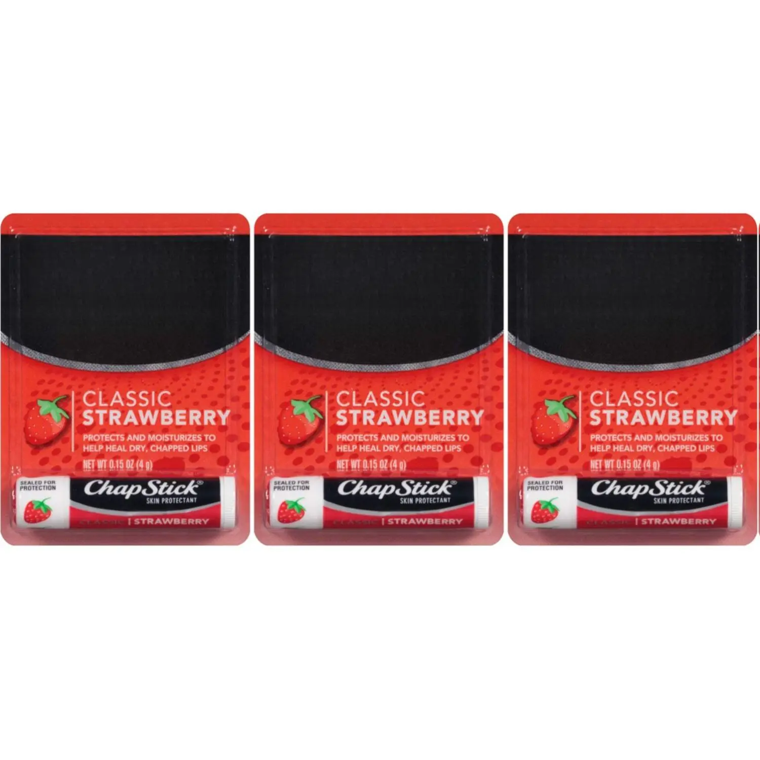 ChapStick Classic Strawberry Lip Balm Multi-Pack (3-Pack) - Moisturizing Care for Adults' Dry, Chapped Lips - Shields Against Sunburn, Wind-Cold Drying Effects, Delivers Long-Lasting Moisture