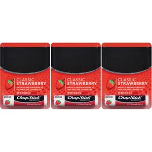 ChapStick Classic Strawberry Lip Balm - 3 Pack - Protects & Moisturizes Dry Chapped Lips - Prevents Sunburn & Drying Effects of Wind Cold Weather