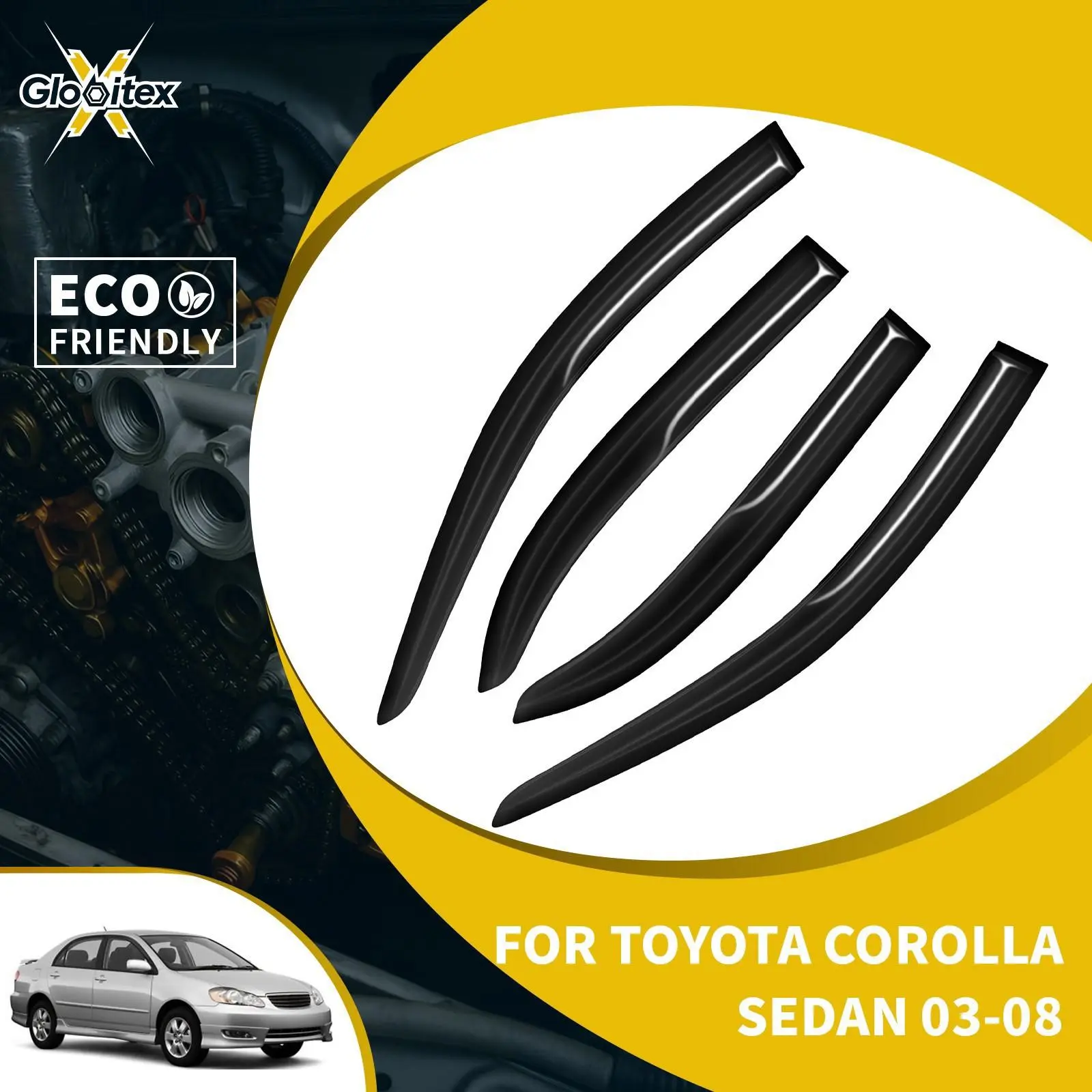 100% Brand New Acrylic Tape-On Side Window Visors - 4PCS JDM Mugen Style Car Accessories, Vehicle Sun/Rain Guards with Water Channel, Low-Profile Peel-And-Stick Vent Deflectors for 2003-2008 4-Door Sedans
