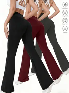 3-piece women's high-waisted wide-leg pants, women's flared pants, fitness, yoga, running and sports flared pants, daily casual flared pants, solid color pants suitable for all seasons Gym Trousers Gym Workout Leggings