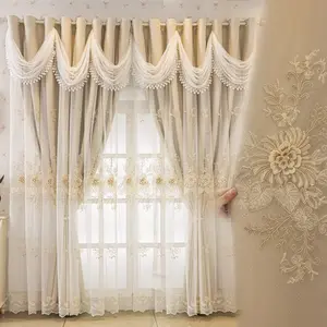 1pc French Romantic High-End Blackout Fabric Voile Integrated European Double-Layer Embossed Window Curtain, Stylish Drapes for Living Room & Bedroom