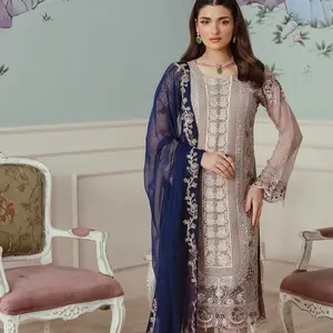 Party Wear Salwar Kameez Set for Women luxury chiffon dress with emblishments and embroidery