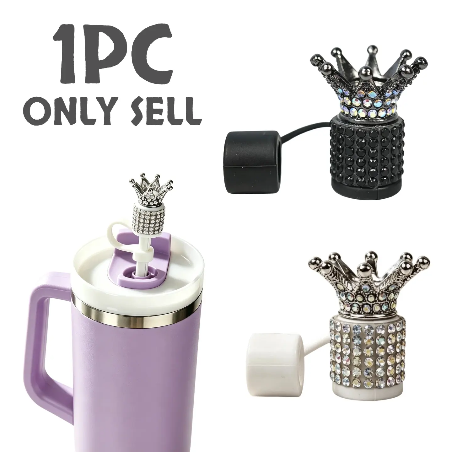 1pc shiny crown diamond-studded straw lid, lightweight, soft, and reusable, perfect for parties, gatherings, and outdoor camping, serves a protective function, can be used as a Valentine's Day or Christmas party gift
