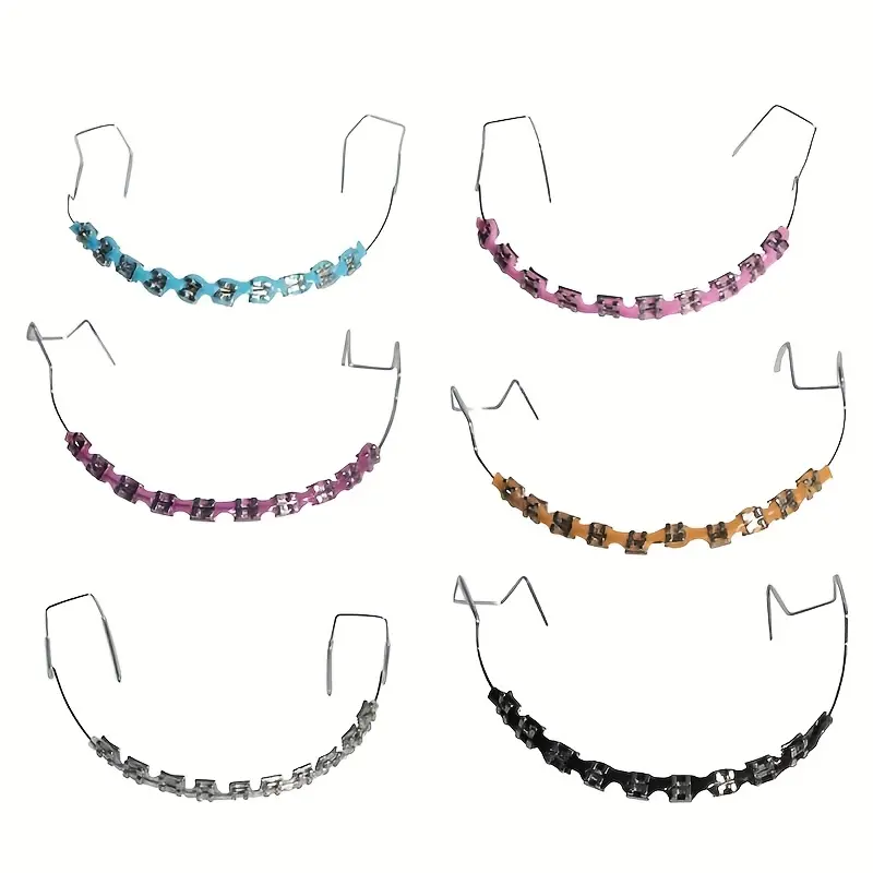 1 Pair Metal Dental Braces with Hooks - Stish Pink & Purple Tooth Decorations for Teaching Models, Unisex Accessories for Men and Women - Christmas, Halloween, Thanksgiving, Easter decorations