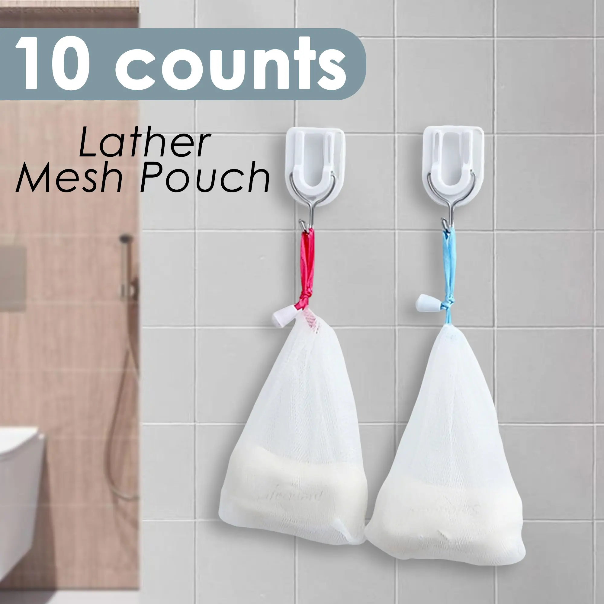 10 Counts Foaming Mesh Bags, Large Foaming, Exfoliating Face Cleansing Net for Luxurious Bath & Shower Experience, Includes White Drawstring Pouch for Easy Storage Outdoorfun Fathersdaygift