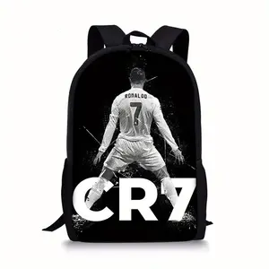 CR7 Ronaldo Graphic Backpack - Lightweight Durable PVC with Adjustable Straps & Zipper Closure, Black & White Dynamic Soccer Print for Teens & Adults, Sports & Casual Use