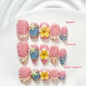 CuraTique Sea Collection | Pink Ocean | 10-Piece Set  100% Handmade Nail Stickers, 3D Gel Nails, Reusable Nail Decorations | 2026 SummerNails | Holiday | The Perfect Nail Art for Vacations | Birthday Parties&Gift-Giving