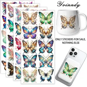 40Pcs/set Colorful Butterfly Iron On Stickers For Cup Be Waterproof UV DTF Printable Vinyl Paper Fun Designs Durable Construction Long-Lasting Adhesion Must-Have For Craft Enthusiasts Cups Mugs Sticker Sold Only Sticker Not Cup