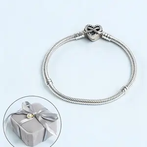 925 Silver Heart Bracelet with Classic Snake Bone Chain – Perfect Accessory & Romantic Gift, Christmas Surprise Jewelry